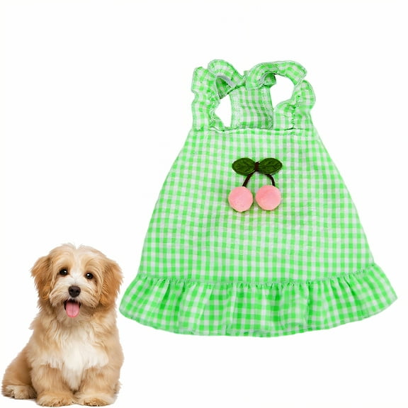 GASTROPOD Dog Dresses for Small Dogs Girl,Cotton Printed Everyday Dress Dog Costume,Fresh Pairing with Plaid Small Dog Costume,Green,Xs