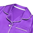 thumbnail image 6 of NIPAXO Girls Pajamas Set Short Sleeve Button-Down Solid Purple Piping Shorts Sleepwear Satin for Kids, 6 of 8