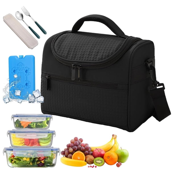 Lonchera Térmica Impermeable con correa - Bolsa de Almuerzo Aislante con Capacidad Grande, Antifugas y Fácil de Limpiar Hielera Portátil para Trabajo/Picnic/Viajes (Negro)