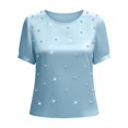 thumbnail image 4 of Wdgfv Womens Elegant Pearls Beaded Crew Neck Short Sleeve Blouse Solid Loose Fit Satin Slik Tops Fashion Summer Outfits, 4 of 4