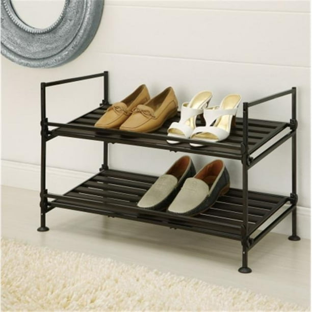 97222 2 Tier Stackable and Extendable Shoe Rack Black