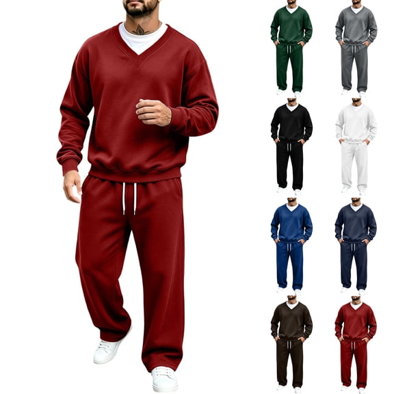 Men's 2 Piece Matching Lounge Set Sweatsuits,Long Sleeve V Neck Sweatshirt and Drawstring Pants with Pockets,Fall Tracksuit,Spring Casual Outfits