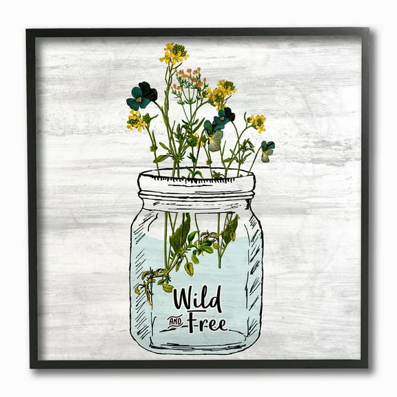 The Stupell Home Decor Wild and Free Yellow Flowers in a Mason Jar Framed Texturized Art