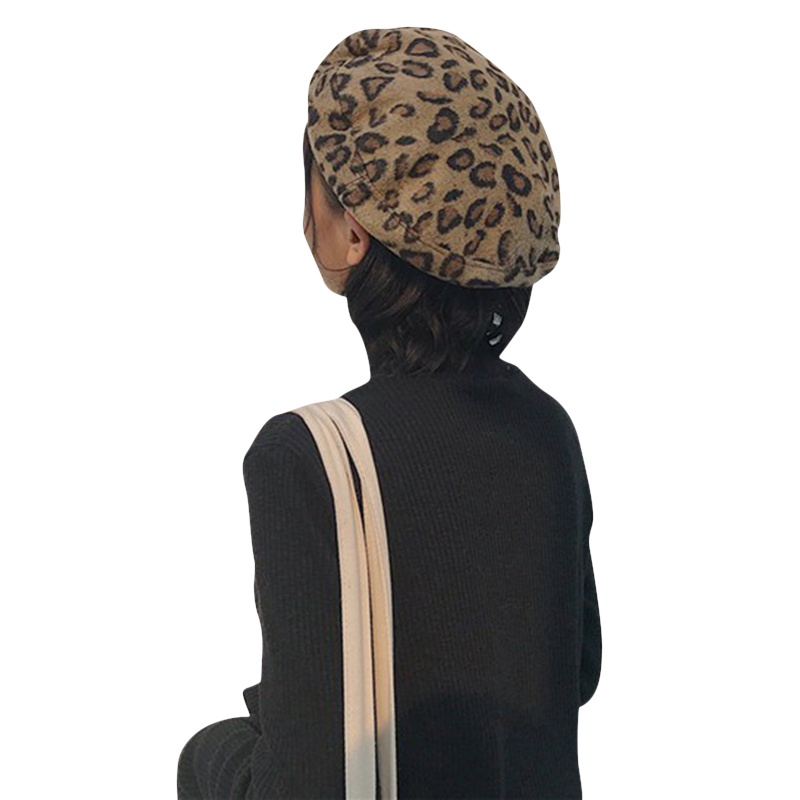 Womens Beret Beanie Cap French Style Lightweight Casual Classic Leopard Print Wool Hat