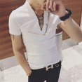 thumbnail image 4 of Camisetas de hombre nuevas, ajustadas, lisas, de corte entallado, para uso diario, de cuello en V, estética rockera, de manga corta, para gimnasio, 4 of 5