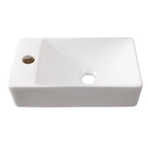 Jonathan Y Wall Mounted Rectangular Ceramic Mini Sink, Left-Side Faucet, White