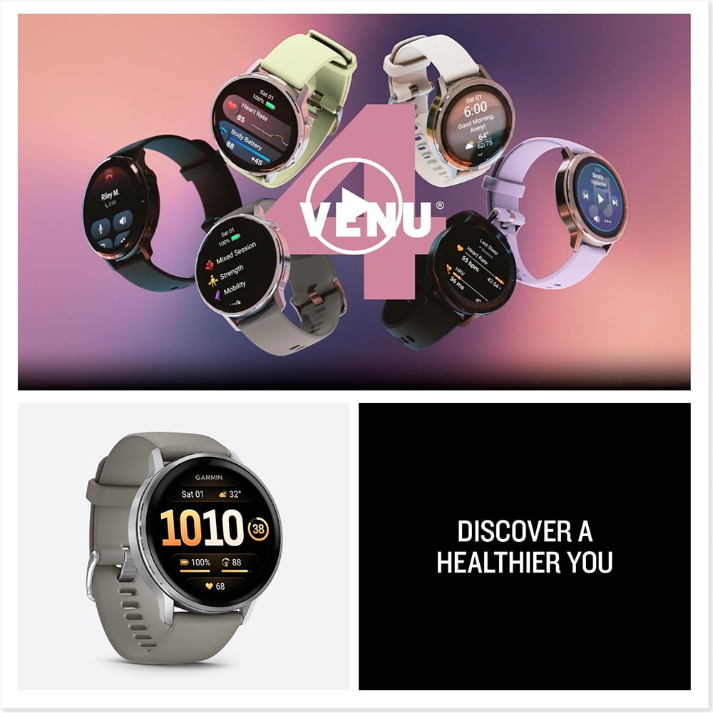 Garmin 010-03014-01 Venu 4, 45 mm Health & Fitness GPS Smartwatch, Silver with Silver Gray Band Bundle with 2 YR CPS Extended Warranty