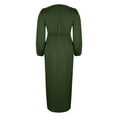 thumbnail image 6 of Efsteb 2025 Fall Fashion Women Work Dresses Business Casual Elegant Office Dress Lantern Long Sleeve V Neck Split Front Cocktail Midi Dresses (Army Green,XL), 6 of 7