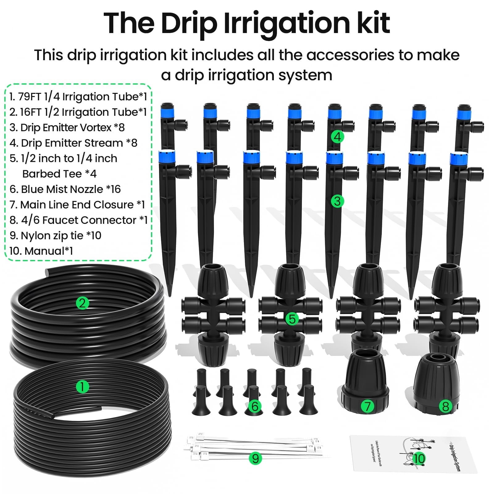 230FT Drip Irrigation System Kit Automatic Garden Watering System with Adjustable Nozzles Sprinklers for Garden Greenhouse Lawn