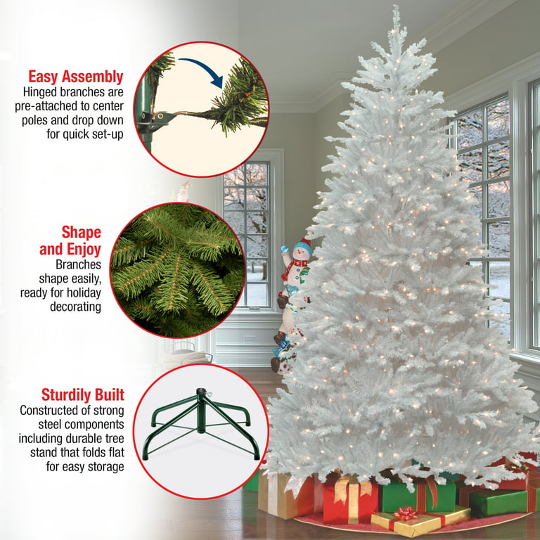 National Tree Company Pre-Lit Artificial Full Christmas Tree, White,  Dunhill Fir, White Lights, Includes Stand, 7.5 Feet