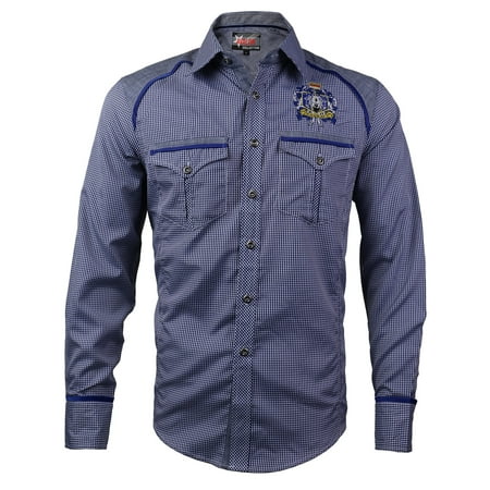 Avalon Collection Men's Long Sleeve Checker Gingham Button Up Dress Shirt