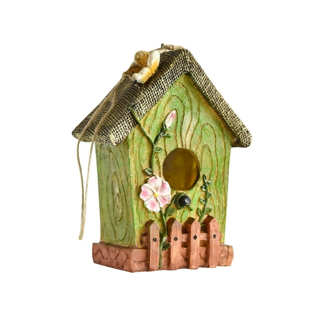 Resin Bird House Decorative for Outdoor Garden, Hummingbird Hut with Hanging Hook, Durable and Breathable Design for Window or Tree Branch Installation