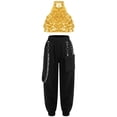 thumbnail image 3 of TiaoBug Kids Hip Hop Jazz Dance Outfits for Girls 2-Piece Sleeveless Sequin Crop Tops with Pants Set Gold 8, 3 of 6