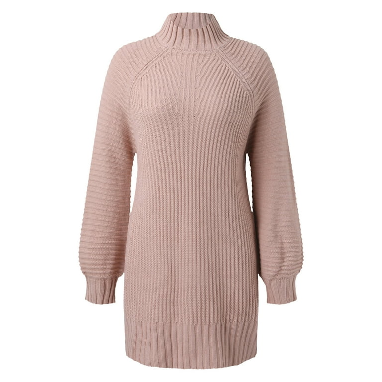 Casual Dresses for Women Women'S Winter Rib Knit Pullover Sweater 2023  Fashion Fall Dresses Long Sleeve Hoodies Bodycon Dress Pink,M