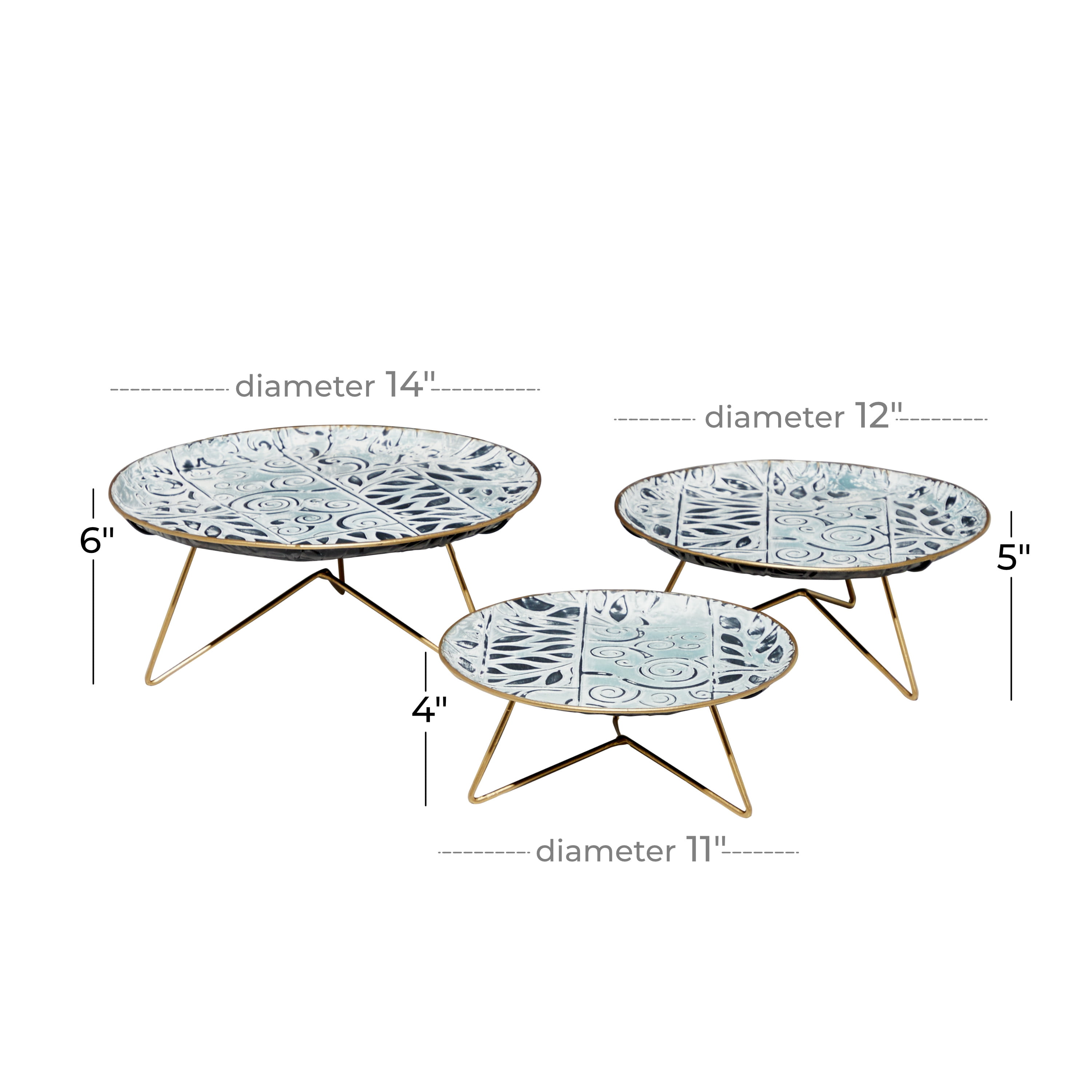 DecMode 11", 12", 14"W Metal Farmhouse Cake Stand, White, 3 - Pieces