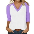 thumbnail image 5 of Fanxing 3/4 Length Sleeve Womens Tops Breathable Color Block V Neck T Shirts Fashion Raglan Sleeve Tshirts Purple,3xl, 5 of 8