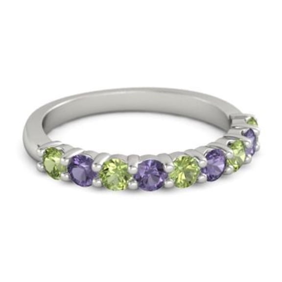 925 Sterling Silver Round 2.50 MM Peridot Iolite Half Eternity Women Ring