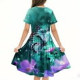 thumbnail image 4 of 4-14 Years Girls Dresses Kids 3D Print Dress Casual Short Sleeve for Princess Summer A-line Party Dresses Green 9-10 Years, 4 of 5