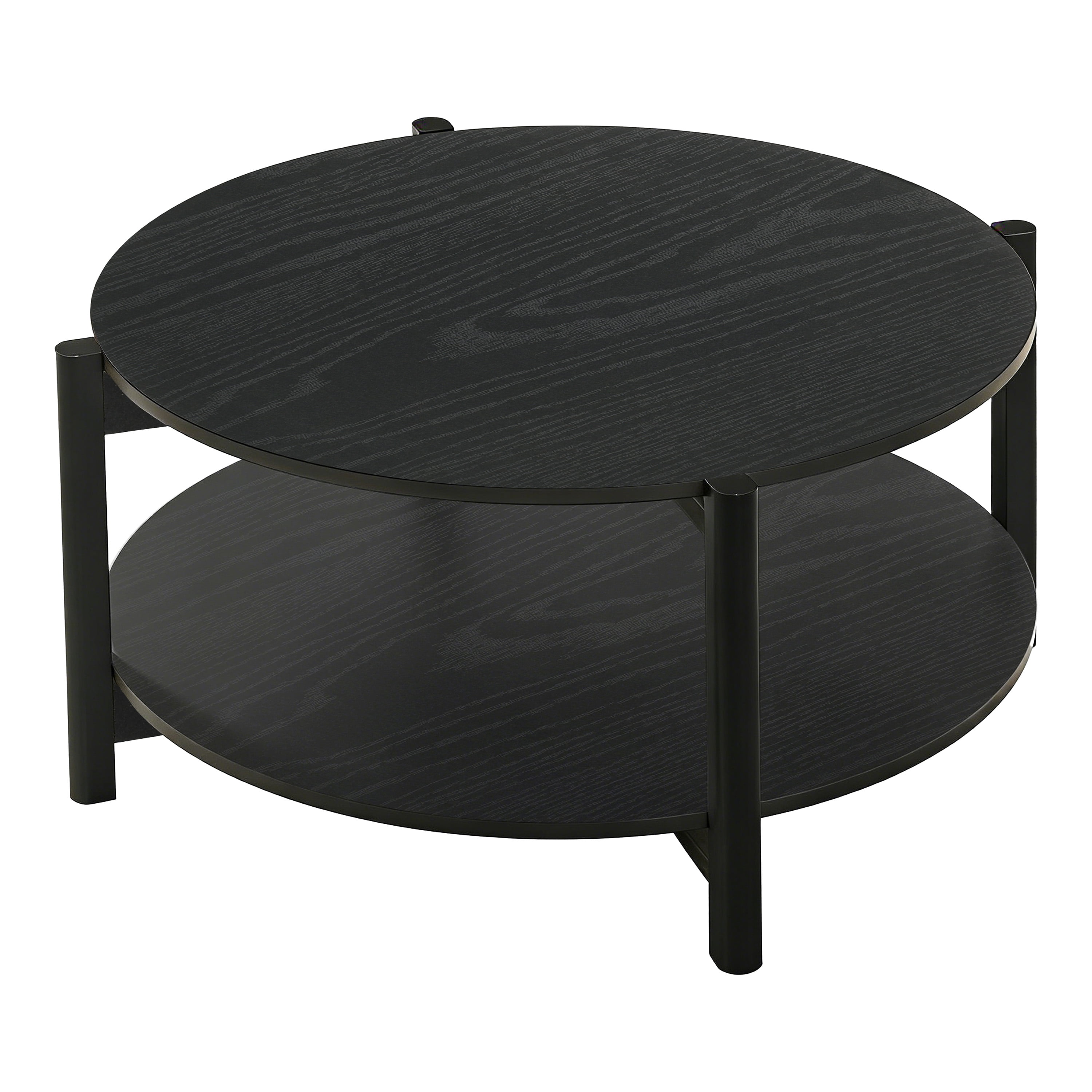 Furniture of America Afra Modern Wood Round Coffee Table with Open Bottom Shelf, Black