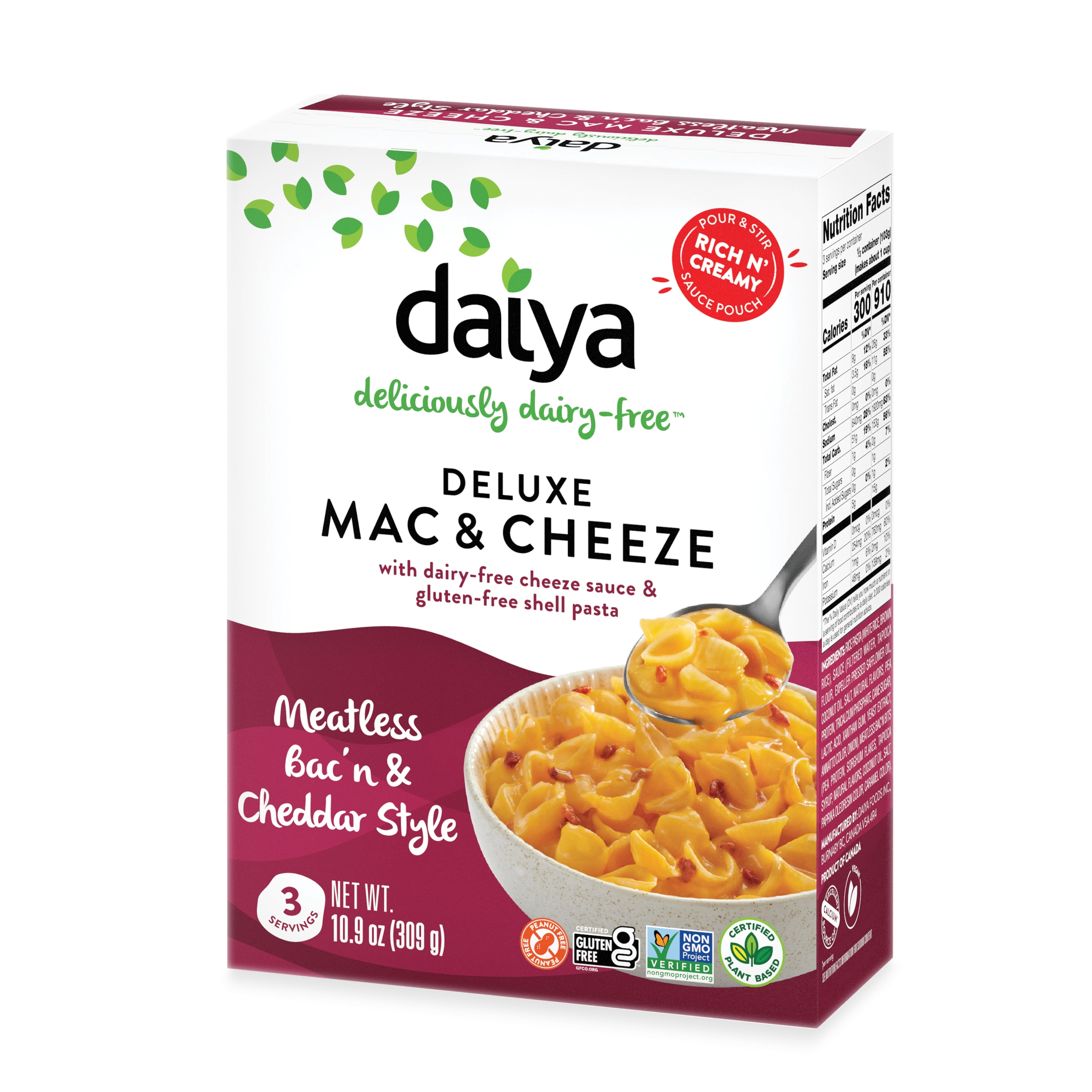 Daiya Dairy Free Gluten Free Meatless Bac'n and Cheddar Vegan Mac and Cheese, 10.9 oz