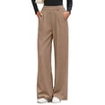 thumbnail image 5 of Women Dressy Work Business Casual Elastic High Waisted Trousers Ribbed Lounge Palazzo Pants Camel Color XL, 5 of 9