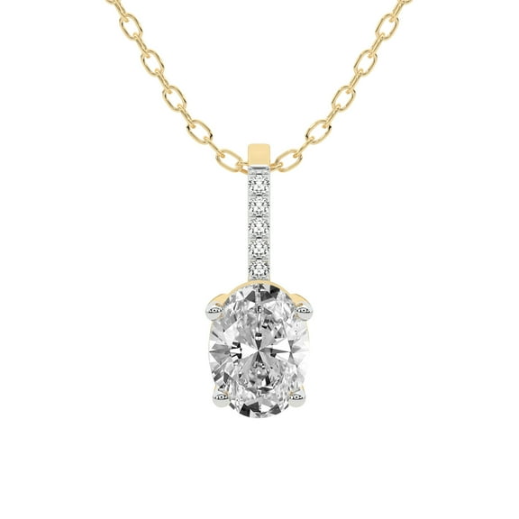 Diamond Pendant Necklace For Women | 2 Carat IGI Certified Oval Shape Lab Grown Diamond | Lucida Four Prong Lab Diamond Pendant Necklace In 14K Yellow Gold | FG-VS1-VS2 Quality Friendly Diamonds