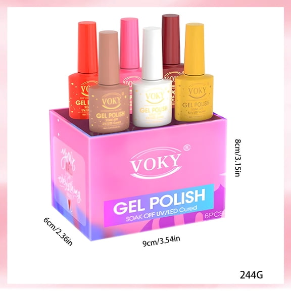 VOKY 6PCS Gel Nail Polish Set, Soak Off UV/LED Nail Gel Kit, Classic Nude Red Pink White Yellow Colors, 7ml/Bottle, Long Lasting 2-3 Weeks, Salon-Quality Manicure for Home DIY