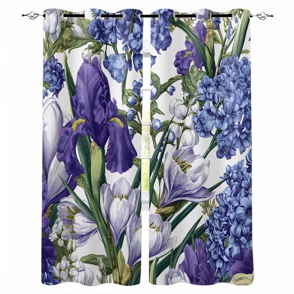 Spring Flowers Blackout Curtains for Bedroom Living Room Darkening Curtains 63 Inches Long Purple Hydrangea Orchid Floral Country Window Curtain 2 Panels Set Window Treatment Grommet Drapes 42"x63"