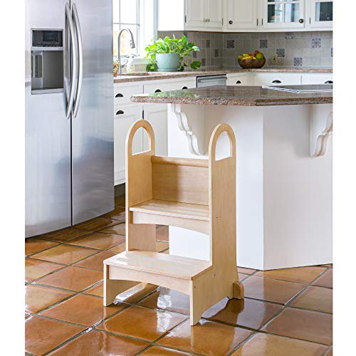 Guidecraft Kitchen Helper High-Rise Step-Up - Natural: Wooden Step Stool for Toddlers, Counter Height with Handholds - Quality Kids' Furniture