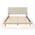 thumbnail image 3 of Queen Size LED Bed Frame, Velvet Upholstered Platform Bed Frame with Button-tufted Headboard, Low Platform Bed with Wooden Slats Support, No Box Spring Needed, Easy Assembly, Beige, 3 of 8