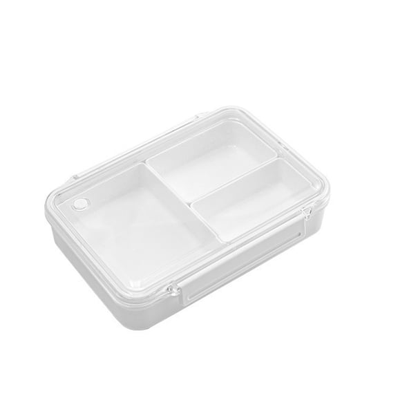 Hvmvliv Layer Partitioned Bento Box,Leak-Proof Sealed Lunch Box with Transparent Lid,Portable for Office,Microwave Safe (Up to 100°C) White-L