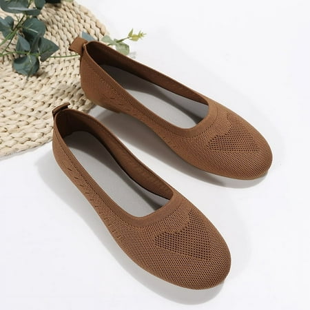 

Lightweight Breathable Solid Color Slip On Shoes Casual Walking Shoes Women s Knitted Ballet Flats Shoes