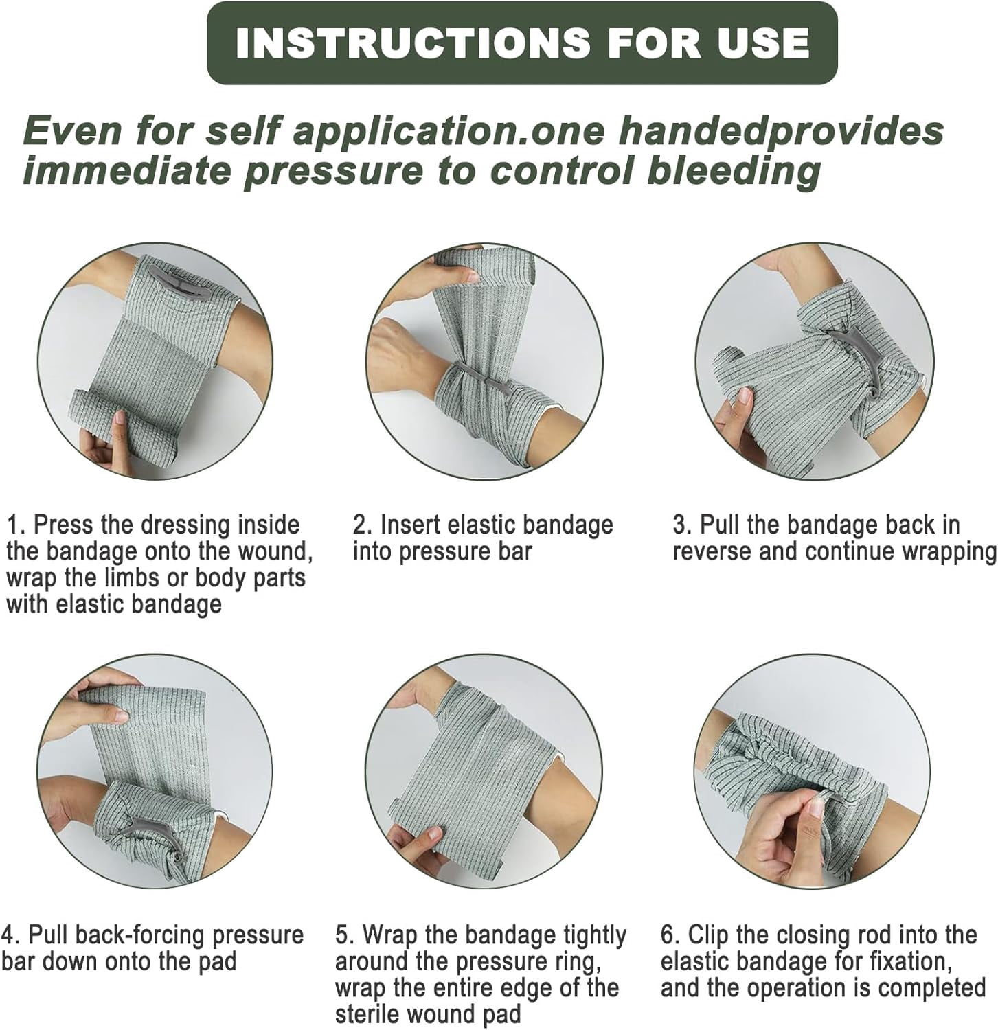 Upgrade Israeli Style Emergency Bandage, 8Pack 6 Inch Compression Bandage for Emergency Wound Dressing, First Aid and IFAK Trauma Kit