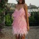 thumbnail image 1 of Vestido Mini vestido con tirantes y plumas y borlas para mujer, vestido de moda sin mangas, elegante para fiesta y Club Cgtredaw Rosa T S para Mujer, 1 of 7