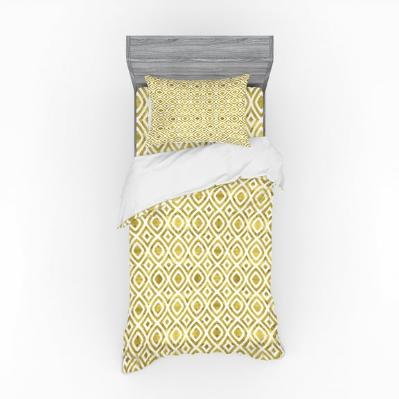 Ambesonne Geometric Bedding Set 3 Pcs, Convex and Concave, Twin XL, Earth Yellow and White