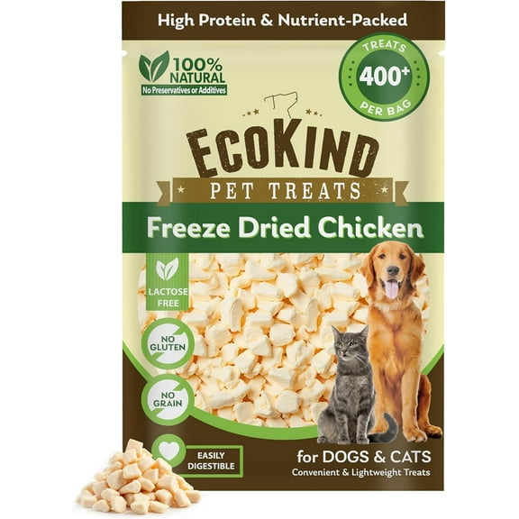 EcoKind Freeze Dried Chicken Treats for Dogs and Cats–Single Ingredient Raw Chicken, High Protein Pet Treats, Gluten Free Training Treats, All Natural and Easy to Digest, Freeze Dried Pet Snacks, 8oz