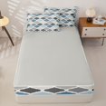 thumbnail image 4 of Castle Fairy Boho Geometric Quatrefoil Zipper Twin Comforter Sets with Fitted Sheet and 2 Pillowcases,Minimalism Rhombus Grid Zipper Bedding Set,Blue Gray Ivory,Reversible, 4 of 7