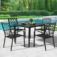 thumbnail image 3 of Nuu Garden 5-Piece Metal Patio Dining Set with Umbrella Hole, a 37'' Square Outdoor Dining Table and 4 Stackable Patio Dining Chairs with Interlaced Oval Motif Backrest, All Weather, Black, 3 of 10
