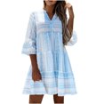 thumbnail image 2 of FcBaudy Robe à Manches Longues Col en V Hauteur Genou, Robes d'Été pour Femmes, Robes pour Femmes Printemps et Mi-Manches Col en V Taille Ample Imprimé Robe Chandail Tempérament Robe pour Femmes, 2 of 8
