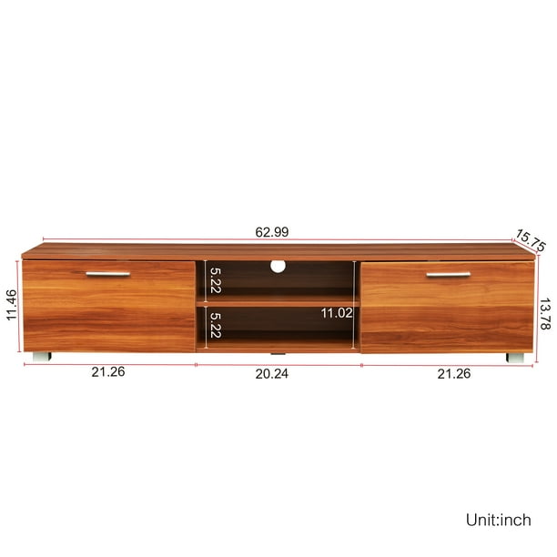 Modern TV Stand, TV Cabinet with 2-Tier Open Shelves and Double