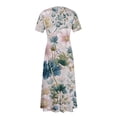 thumbnail image 6 of LWavelet Women's Plus Size Vintage Floral Maxi Dress Short Sleeve Tie Waist Casual Retro Boho Dress with Pockets Navy 4XL, 6 of 7