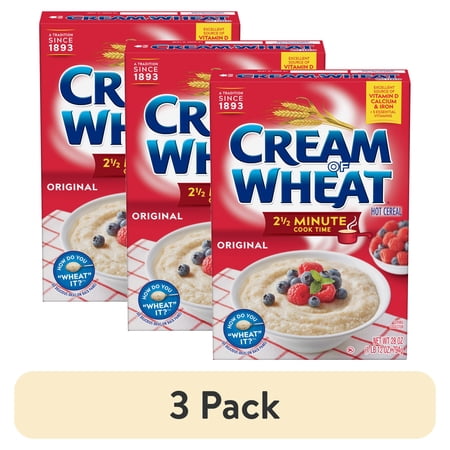(3 pack) Cream of Wheat 2.5 Minute Hot Cereal, Original Flavor, Kosher, Shelf-Stable, 28 oz Box