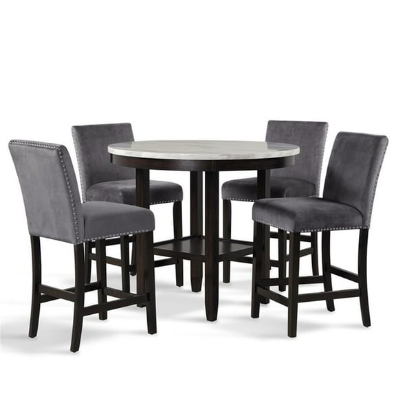 New Classic Celeste 5-Piece Wood Round Counter Table Set in Gray