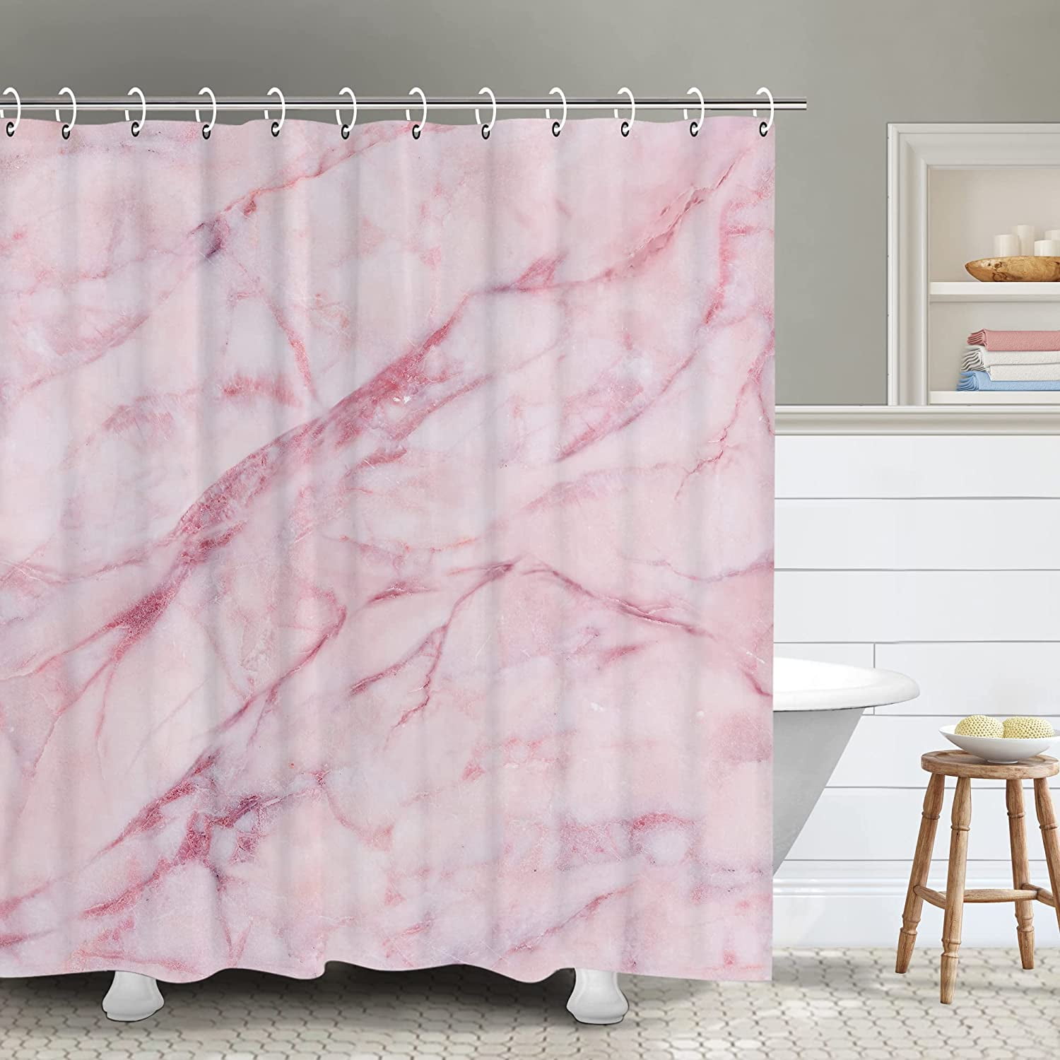 Pink Shower Curtain, Marble Shower Curtain, Light Pink Shower Curtain