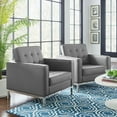 thumbnail image 2 of Tufted Armchair Accent Chair, Set of 2, Faux Leather, Silver Grey Gray, Modern Contemporary Urban Design, Living Lounge Room Hotel Lobby Hospitality, 2 of 4
