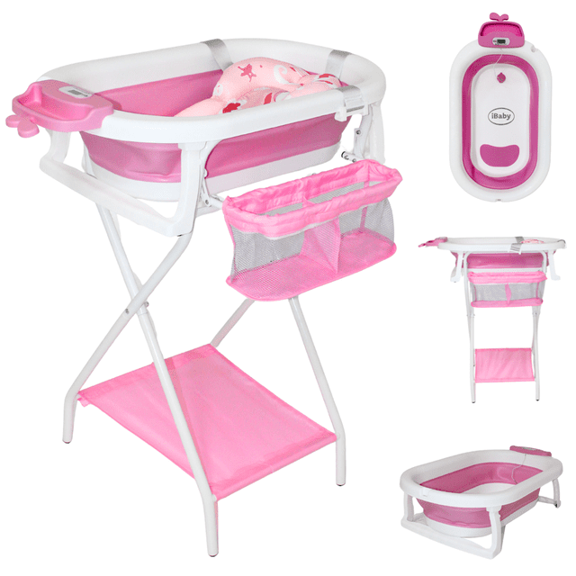 Bañera Para Bebé Ibaby Fiume Plegable Con Organizador y cojín rosa