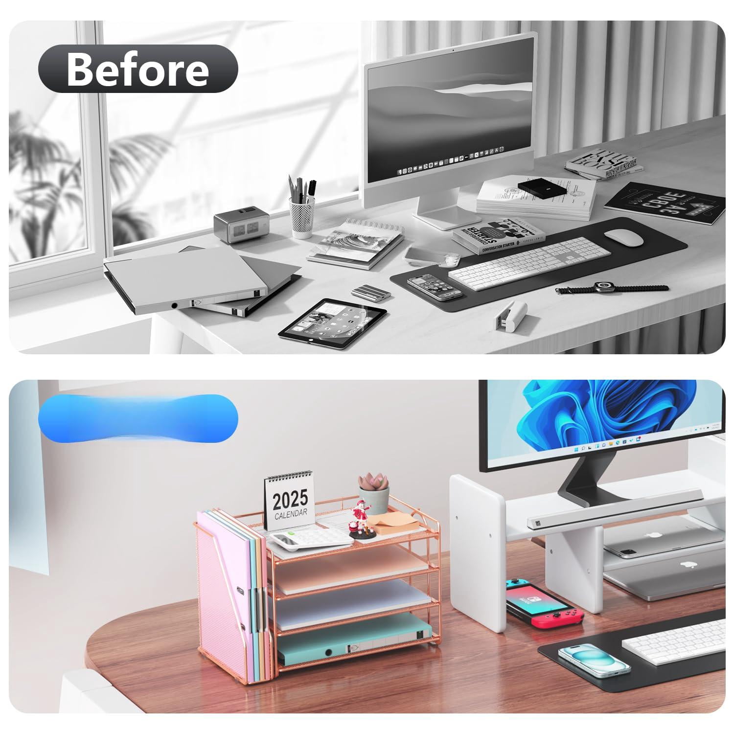 4-tier Paper Organizer With Magazine Holder  Desk Organizers And Accessories & Workspace File For Office Supplies Storag (rose 4-tier)