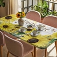 thumbnail image 3 of Sunflowers Table Cloths for 3 Foot Rectangle Tables, Country Spring Botanical Flowers Bee Wooden Patio Waterproof Elastic Fitted Tablecloths, Washable Rectangular Table Cover for Camping, 3 of 8
