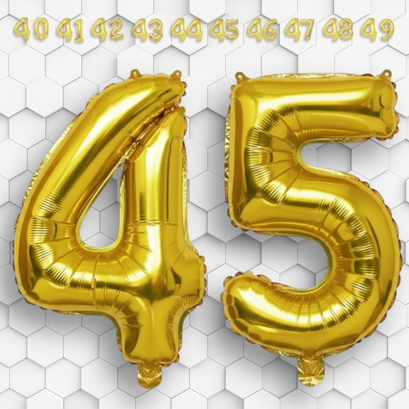 Gold Number 45 Mylar Foil Balloon 32" - Helium or Air Inflatable Metallic Balloons for 45th Happy Birthday Party, Anniversary, Graduation Decorations