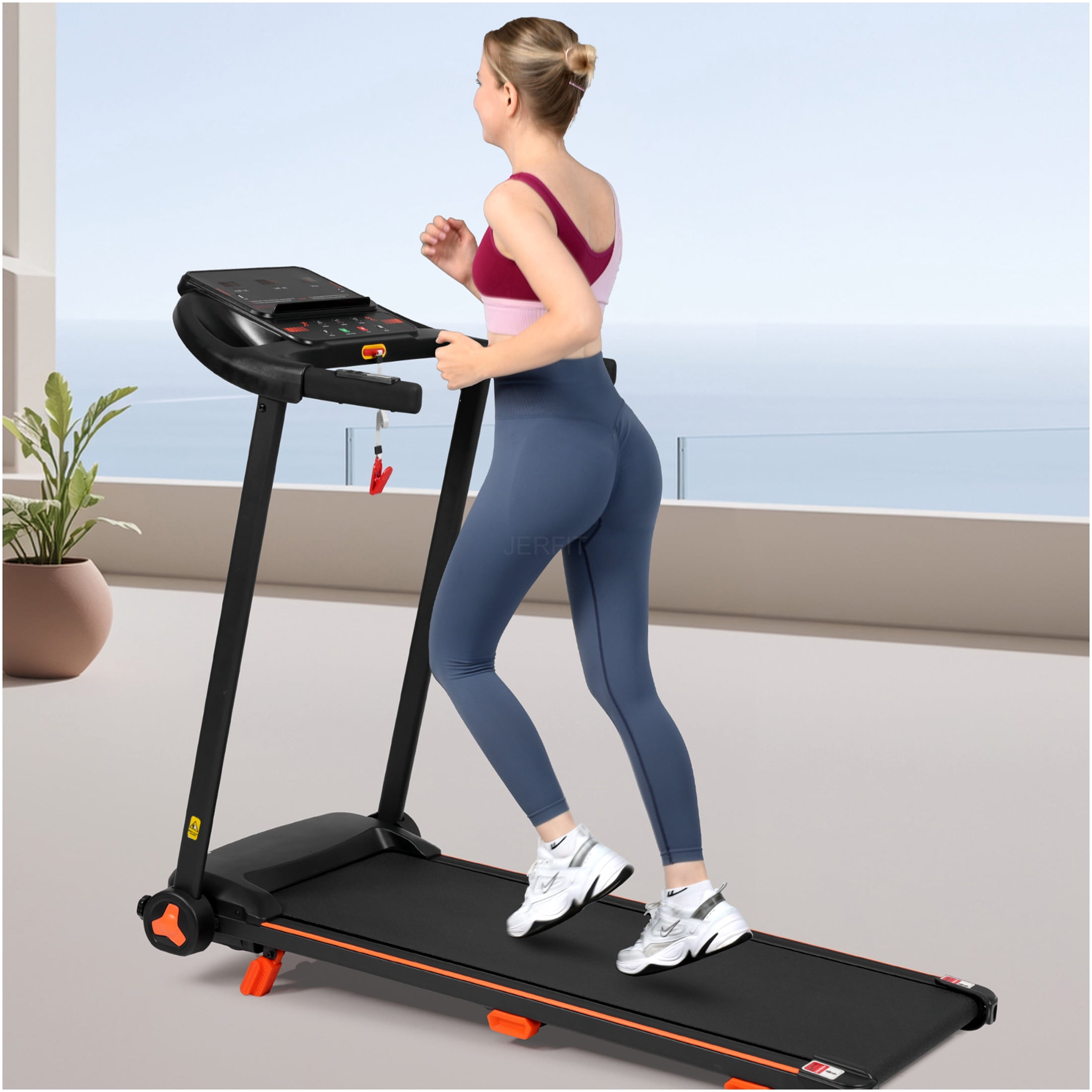 JERFIT Foldable Treadmill for Home, 2.5HP Powerful Motor, 7.5MPH Max Speed with Incline, 300lbs Capacity, Bluetooth Speaker, Heart Rate Monitor, USB Charging, Quiet Running Machine for Cardio